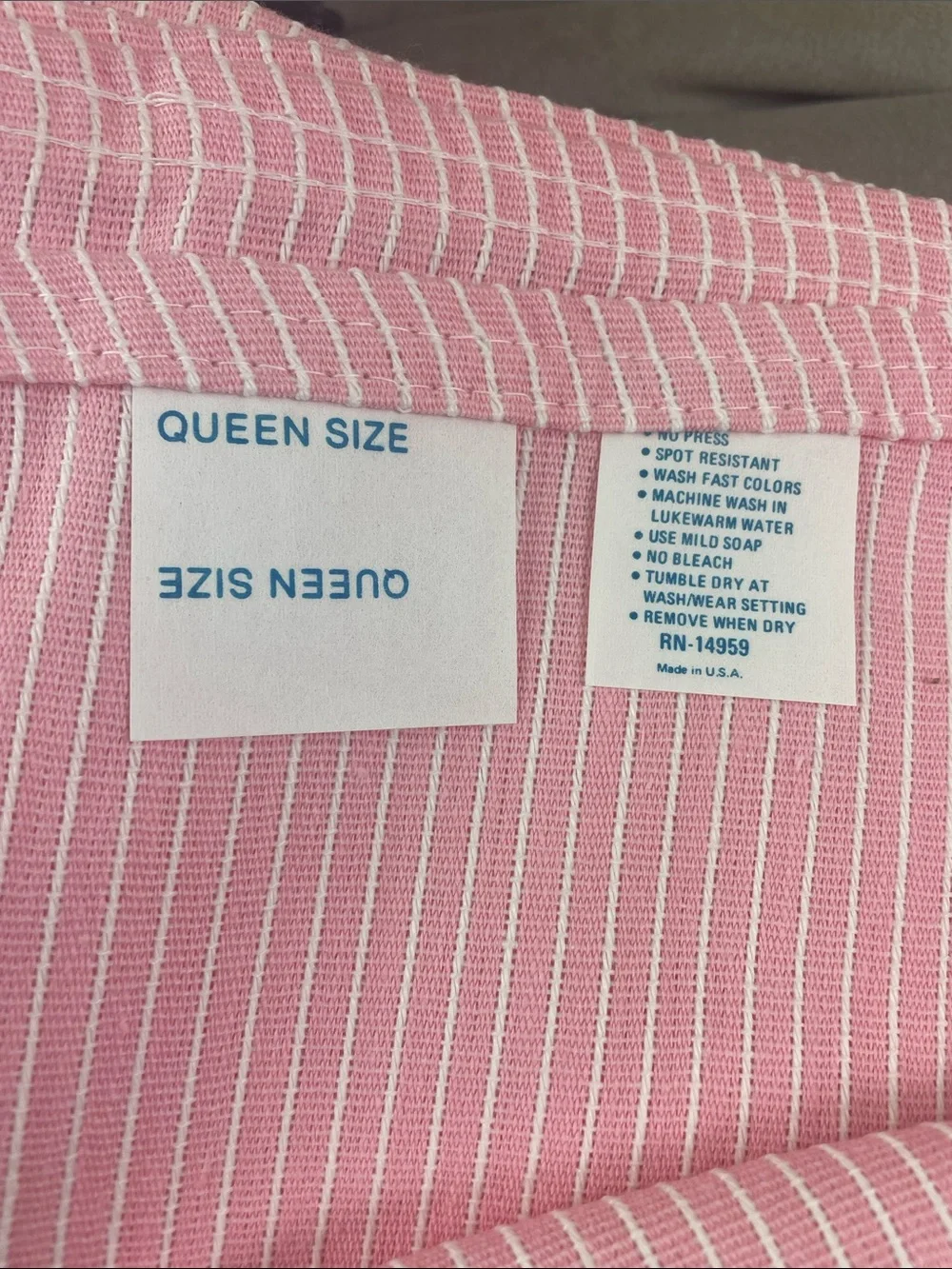 Montgomery Ward Sugar Stripe Queen Size Blush Pink Lace Trim